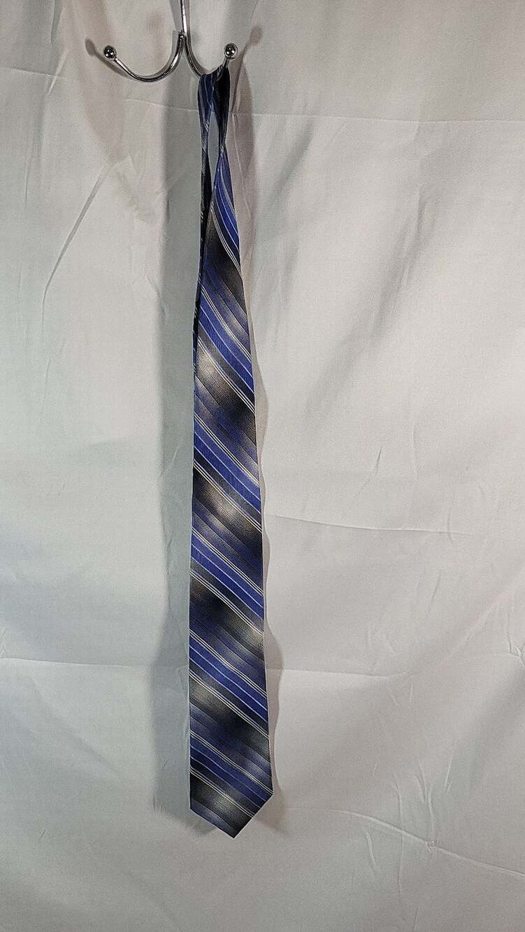 Pierre Cardin 100% Silk Blue and Gray Multi-Stripe Men's Necktie